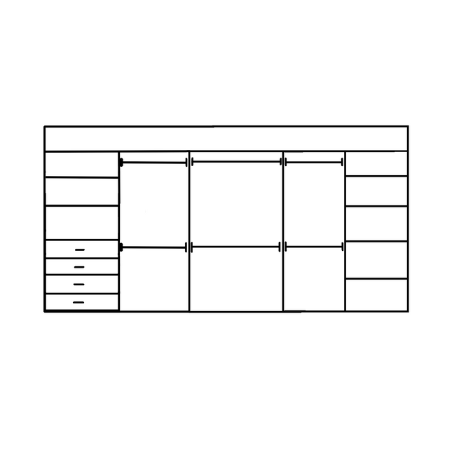 Wardrobe From 2400mm-3600mm Width - 6 Hangers 1x458w Shelf Tower 1x458w Drawer Tower - WR36DSH