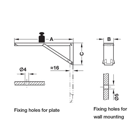 Folding Bracket - 30kg capacity per pair - By Hafele