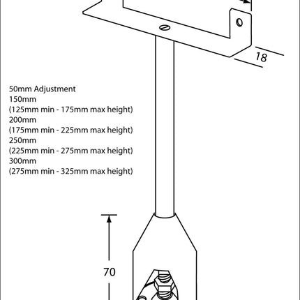 T Piece Foot Assembly Adjustable Leg 150mm