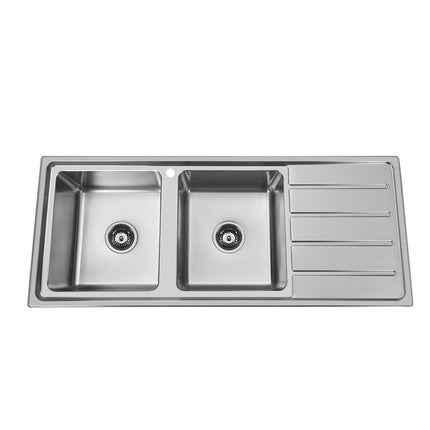 Two Bowl Sink With Drainer Square Corner - BK120