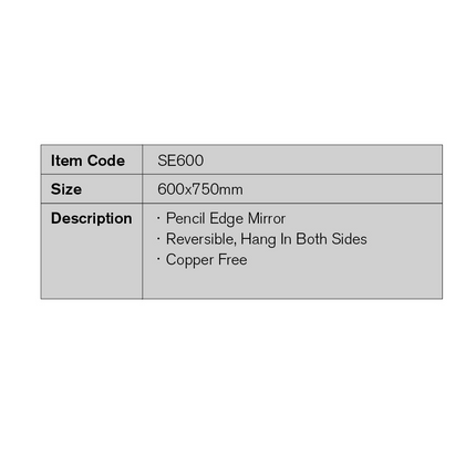 Plain Pencil Edge Mirror - 600x750mm
