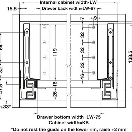 Alto Slim Drawer Set 500mm x Drawer Side Height 135mm - By Hafele