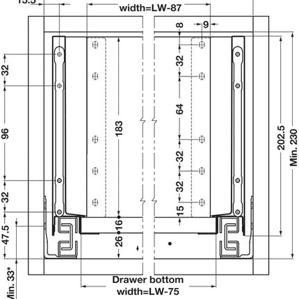 Alto Slim Drawer Set 550mm x Drawer Side Height 84mm - By Hafele