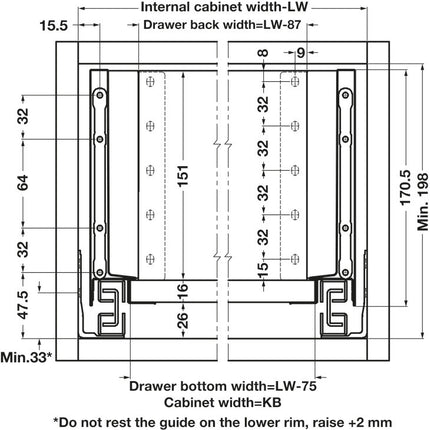 Alto Slim Drawer Set 500mm x Drawer Side Height 167mm - By Hafele