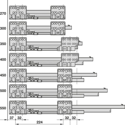 Alto Slim Drawer Set 500mm x Drawer Side Height 167mm - By Hafele