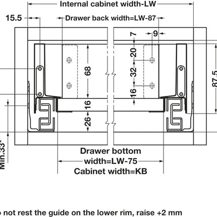 Alto Slim Drawer Set 500mm x Drawer Side Height 84mm - By Hafele