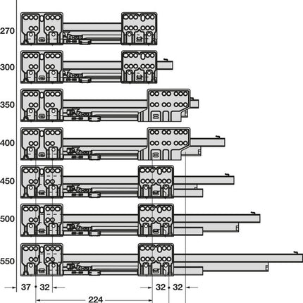 Alto Slim Drawer Set 500mm x Drawer Side Height 84mm - By Hafele