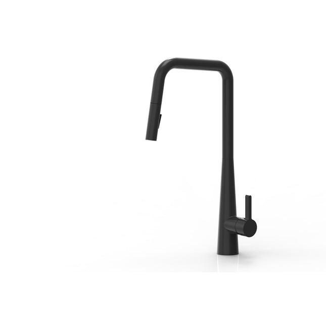 KM012-B/F – Kuchendesigner Pull-Out Curved Kitchen Mixer Matt Black Spout