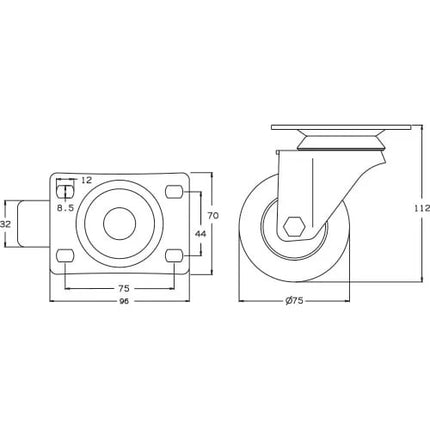 Skate Wheel Castor Polyurethane 75mm - Clear