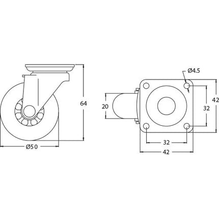 Skate Wheel Castor Polyurethane 50mm - Clear