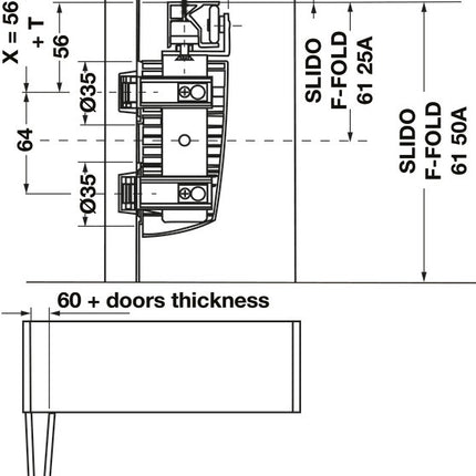 1200mm Left Hand Sliding Door Fitting, Slido F-Fold61 50A, Standard Set & Running Rail - By Hafele
