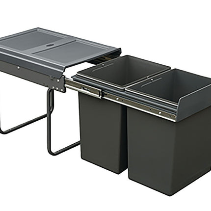 Pull Out Double Waste Bin  - Dark Grey 2x20L