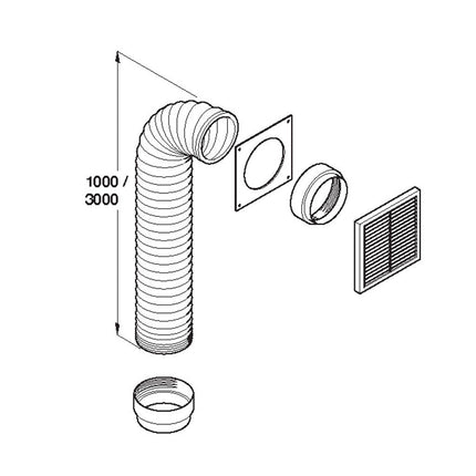 3Mtr White Ducting Kit With External Grill - By Hafele