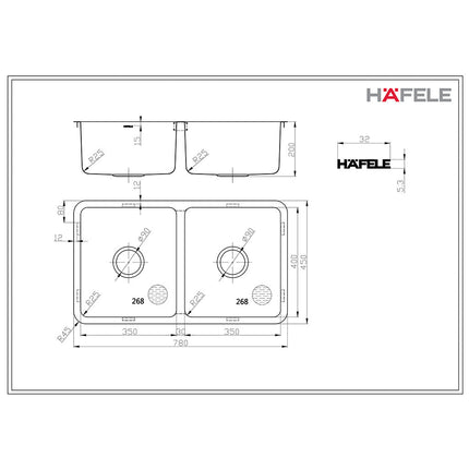 Squareline Plus Double Bowl - By Hafele