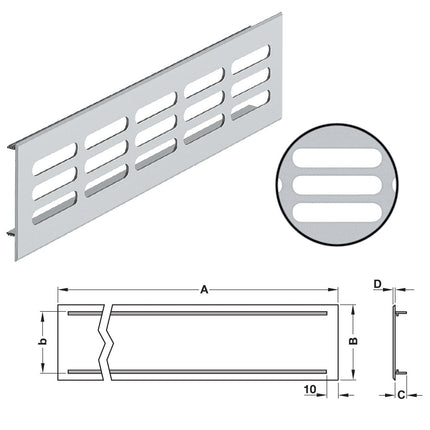 Aluminium Ventilation Grill, Straight Edged | Various Sizes - By Hafele